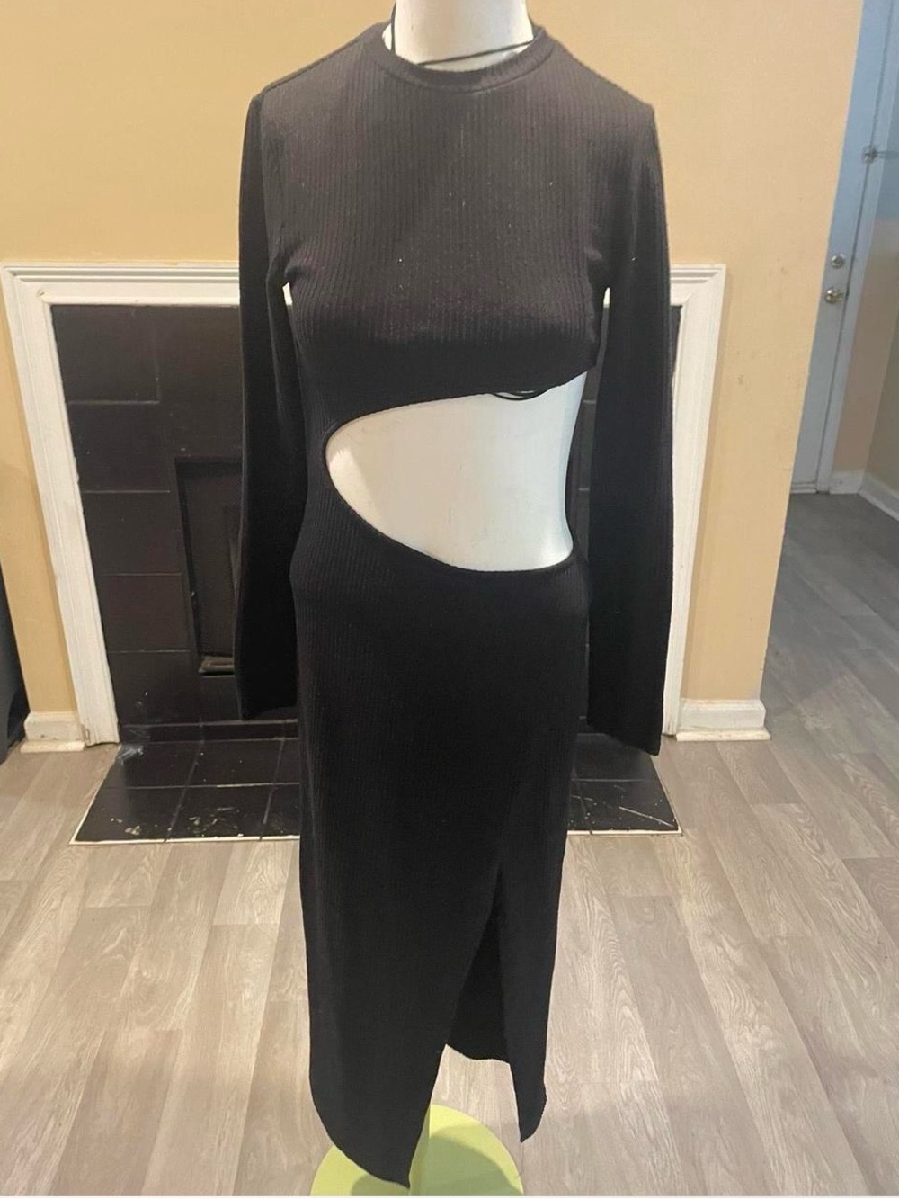 SHEIN Black Ribbed Midi Dress with Waist Cutout datenight going out